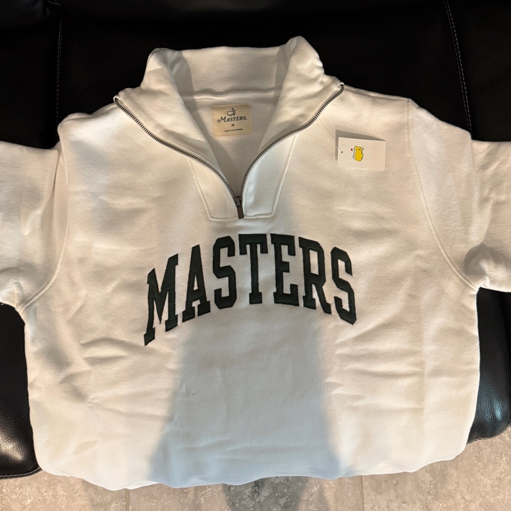 Masters White Pullover with Dark Green Lettering